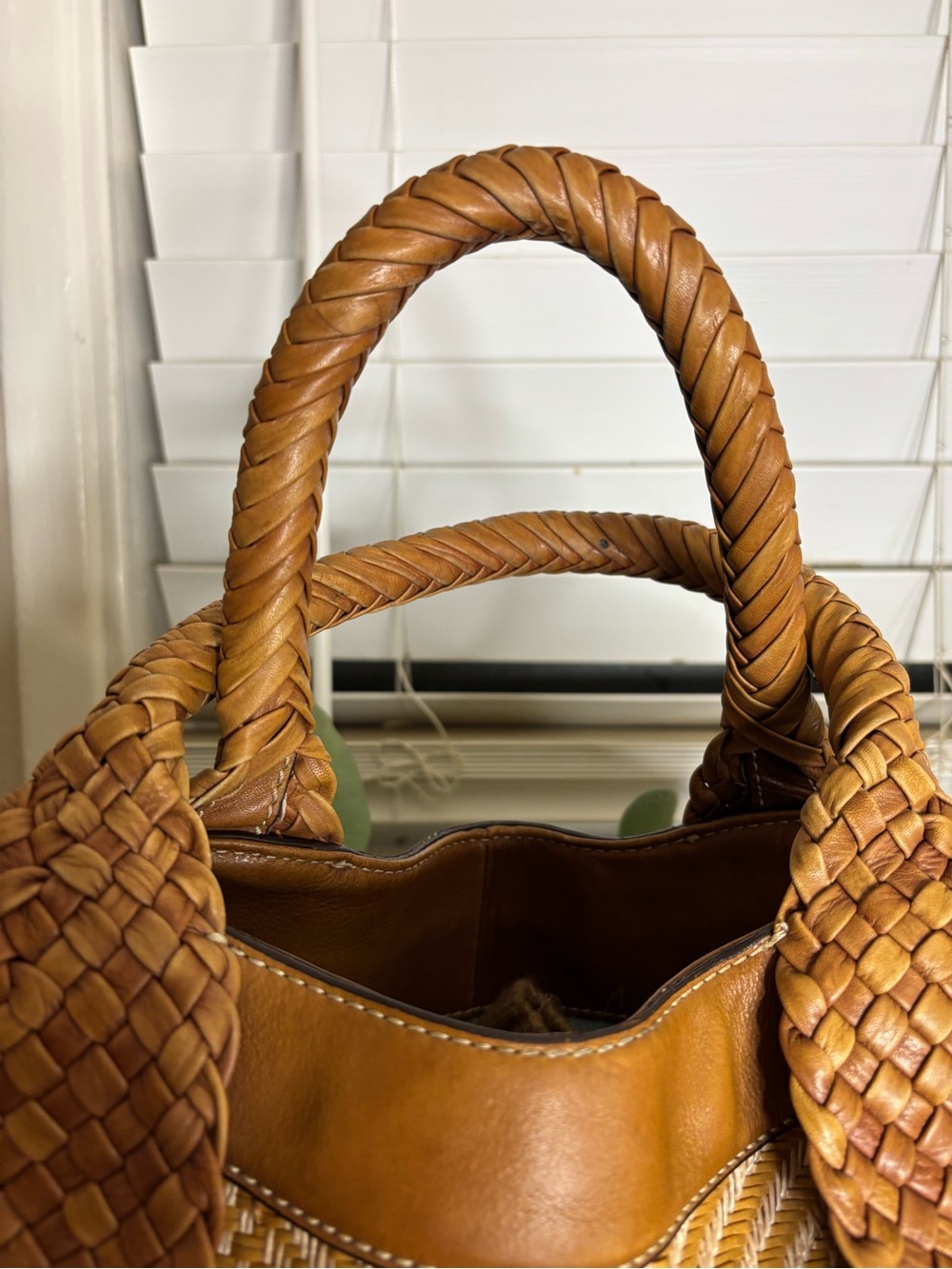 Cole Haan Woven Tan Tote with Braided Handles - Picture 4 of 10
